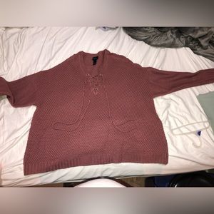 Rue21 Mauve Lace-Up V-Neck Knit Sweater